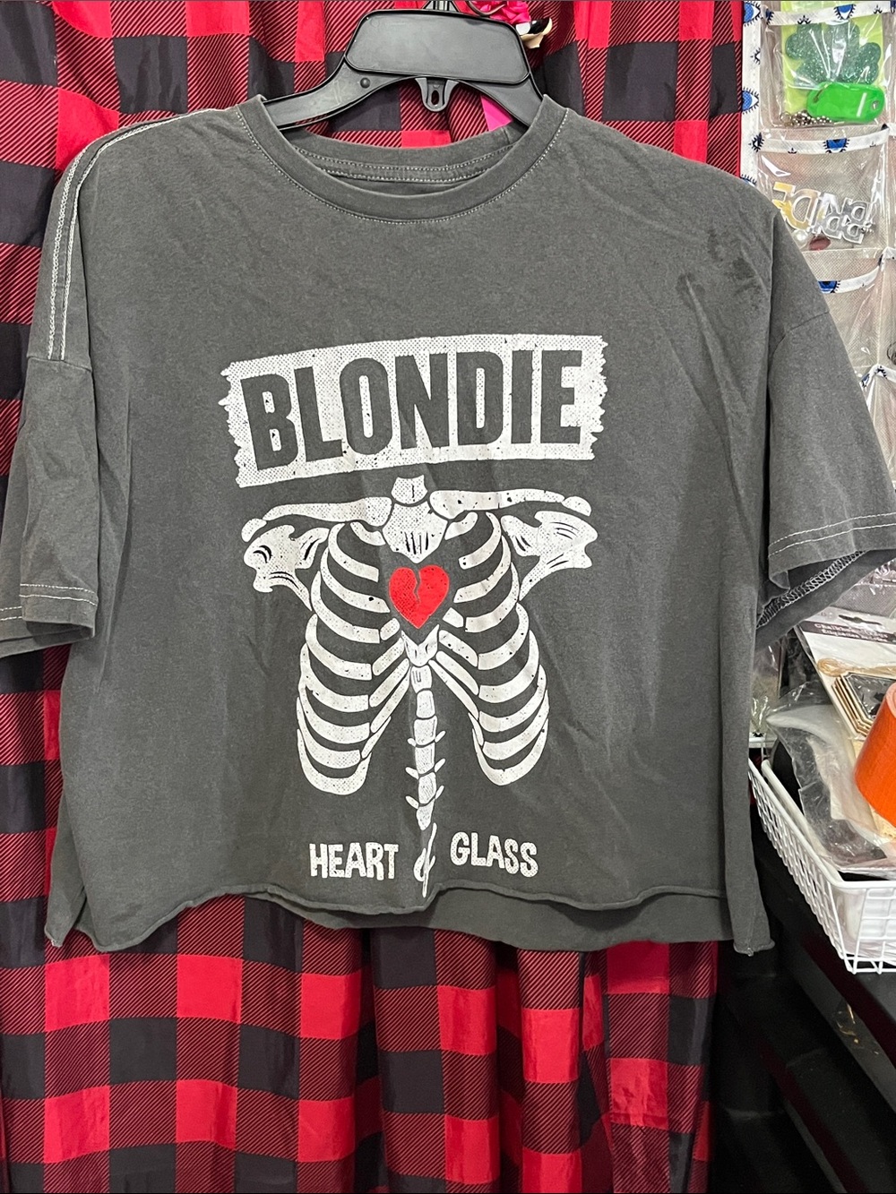 Blondie Nites Black Tee with White Skeleton and Red Heart